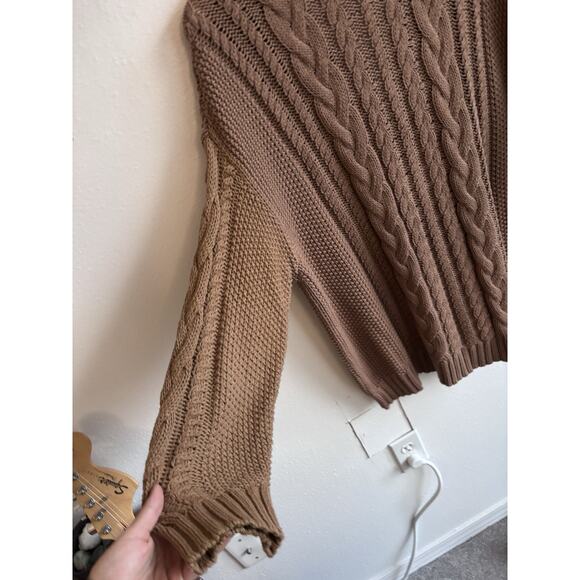 Jenni Kayne Cotton Cable Cardigan Sweater Dark Caramel Size M - Picture 8 of 9